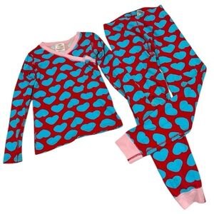 HANNA ANDERSSON Heart Kimono Pajamas Girls Sz 8 Red Blue Hearts Pajama Set 2pc